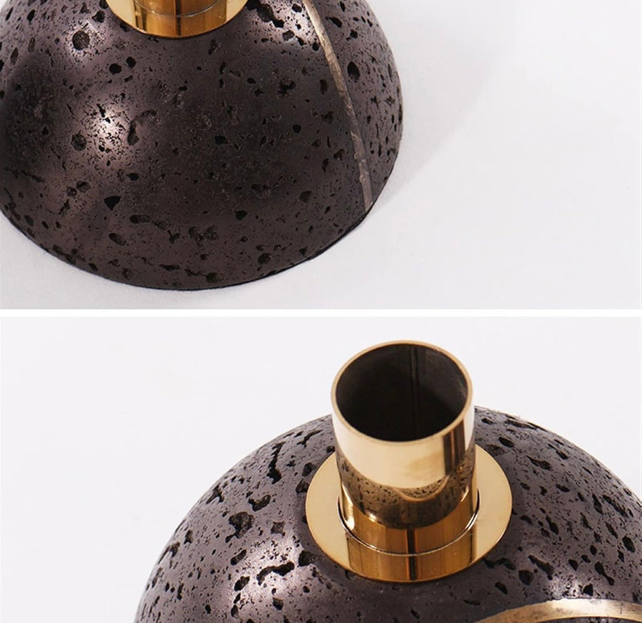 Sculpted Stone Candle Holder - Black