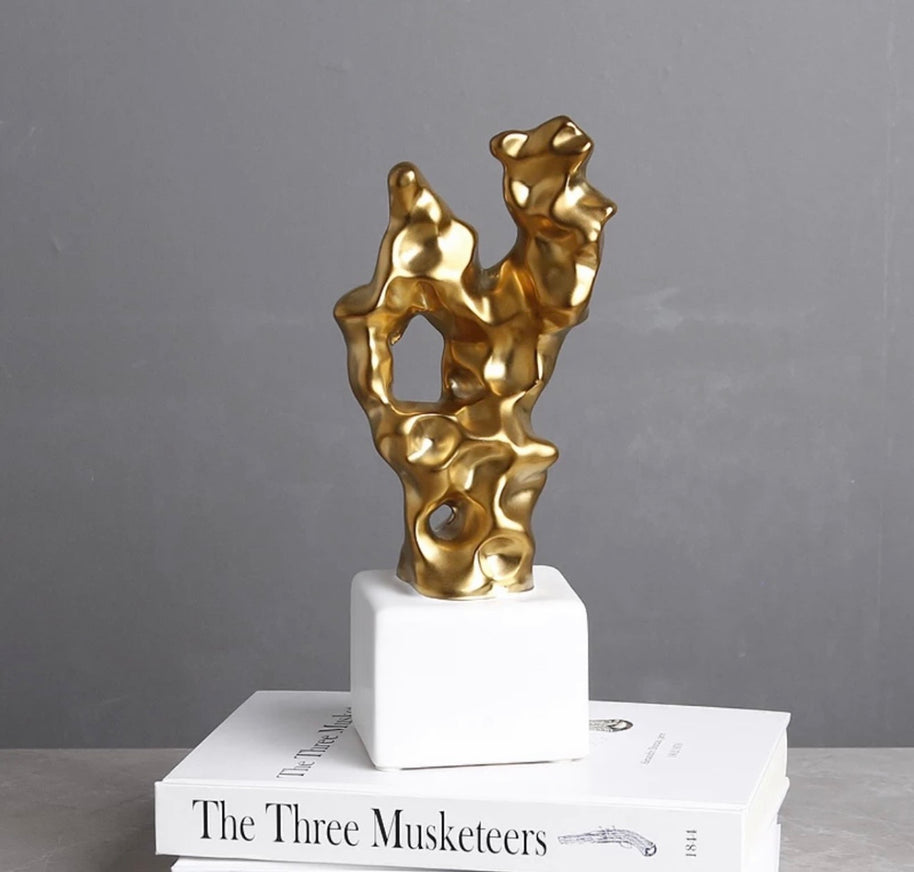 Gold and White Abstract Ceramic Sculpture