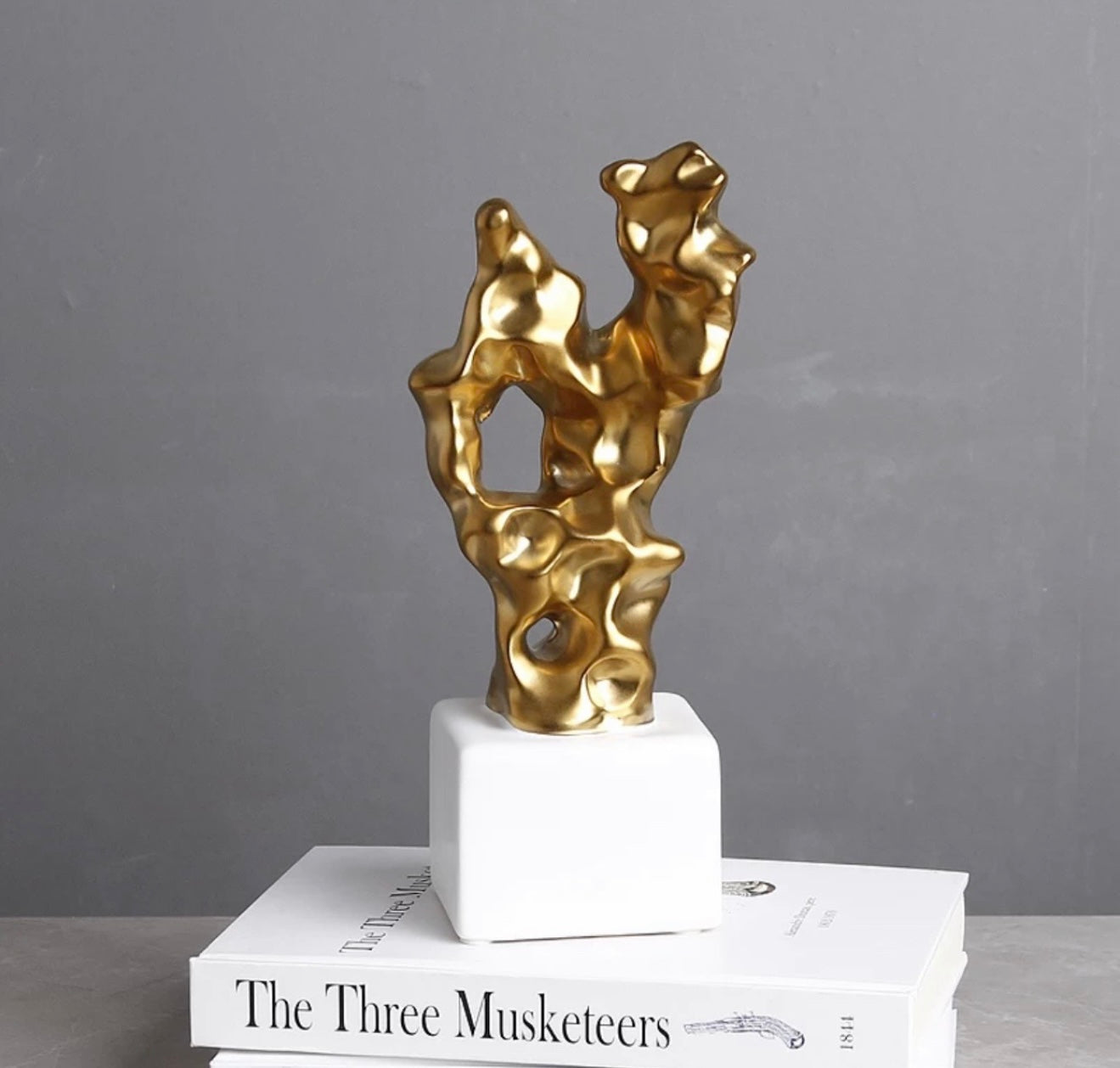 Gold and White Abstract Ceramic Sculpture