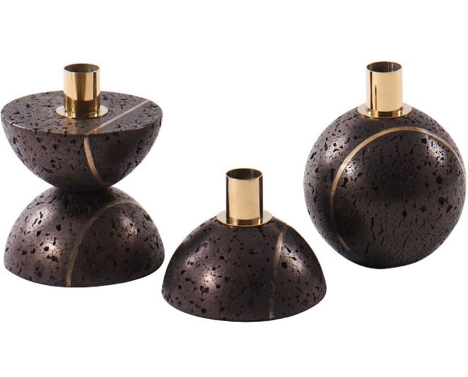Sculpted Stone Candle Holder - Black