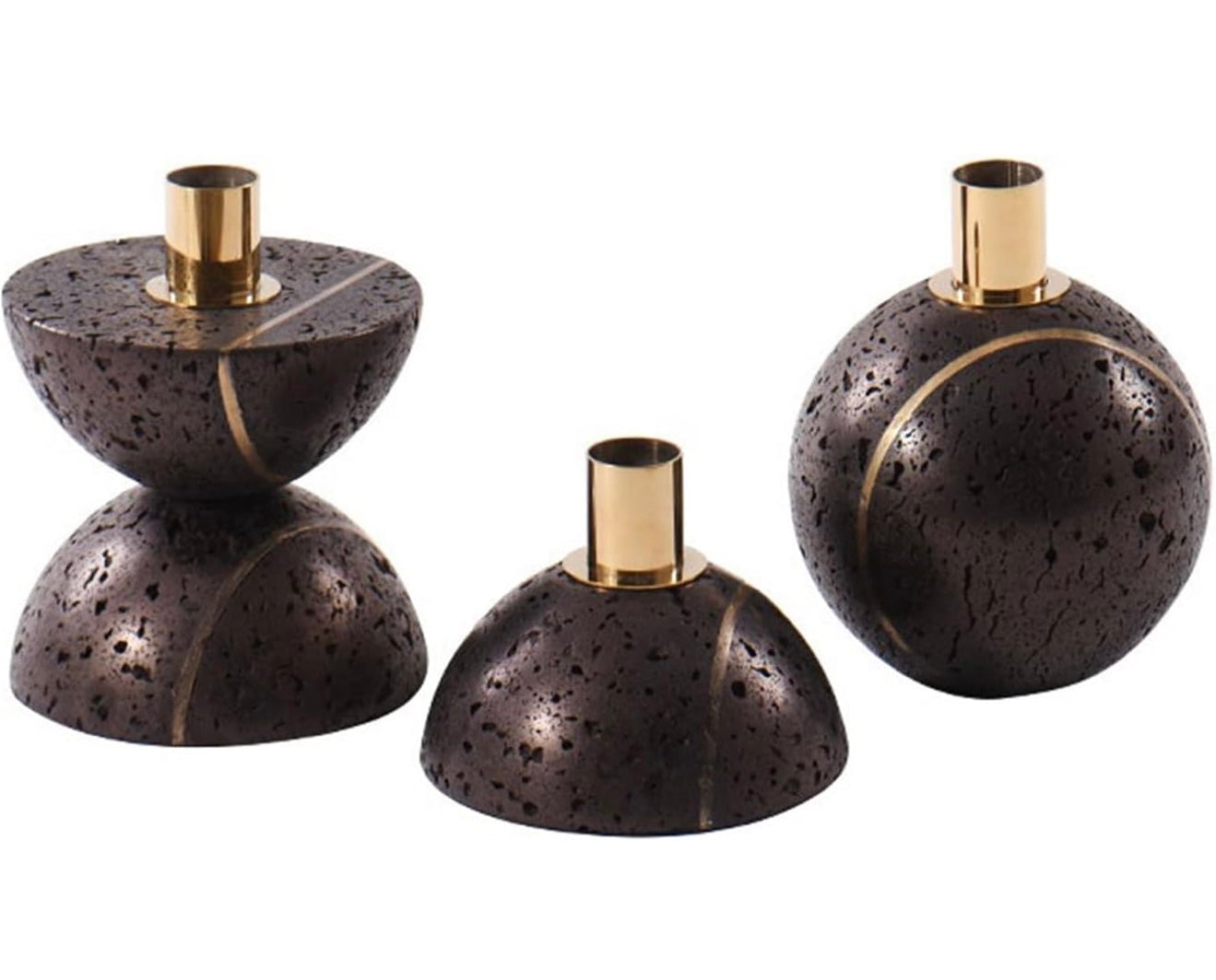 Sculpted Stone Candle Holder - Black