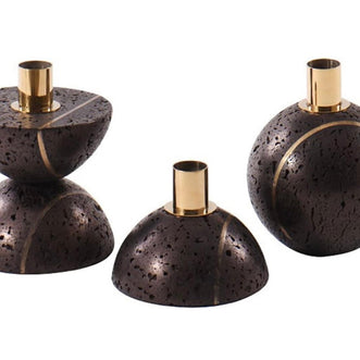 Sculpted Stone Candle Holder - Black