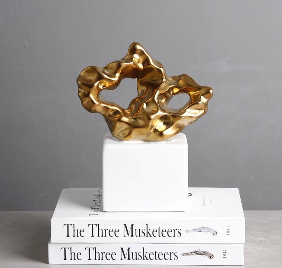 Gold and White Abstract Ceramic Sculpture