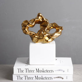 Gold and White Abstract Ceramic Sculpture