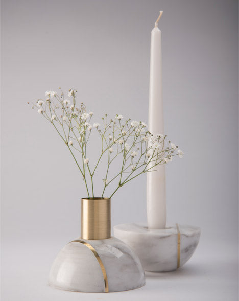 Sculpted Stone Candle Holder - White