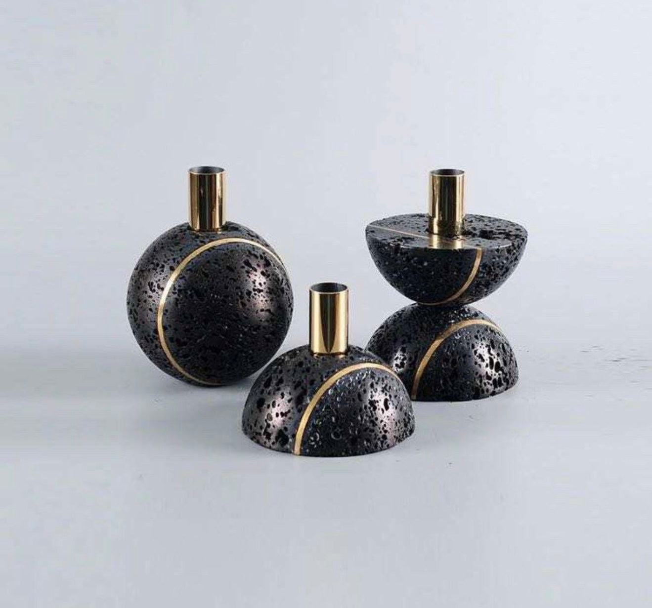 Sculpted Stone Candle Holder - Black