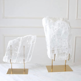Selenite Slab On Gold Metal Stand