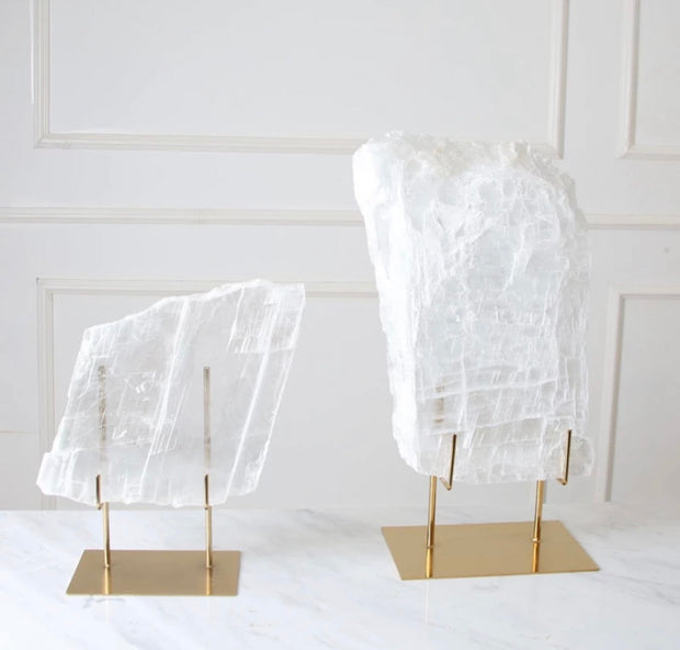 Selenite Slab On Gold Metal Stand
