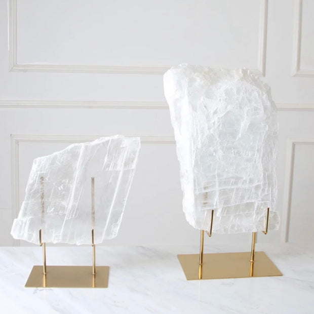 Selenite Slab On Gold Metal Stand