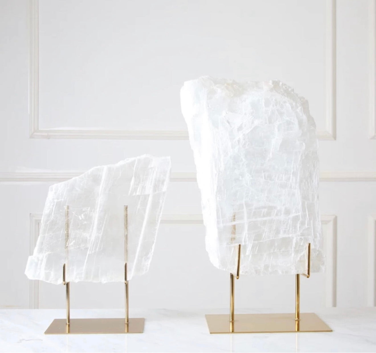 Selenite Slab On Gold Metal Stand
