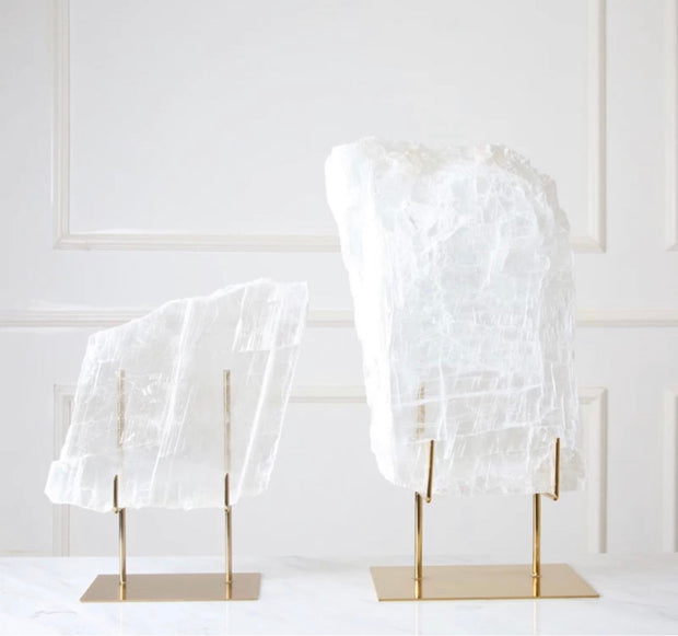 Selenite Slab On Gold Metal Stand