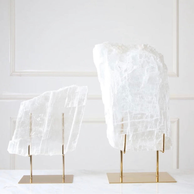 Selenite Slab On Gold Metal Stand