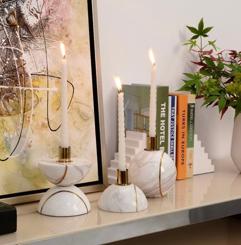 Sculpted Stone Candle Holder - White