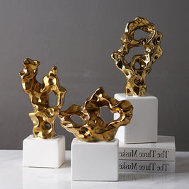 Gold and White Abstract Ceramic Sculpture