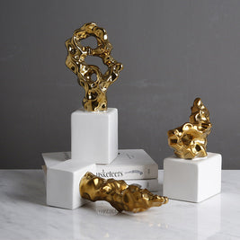 Gold and White Abstract Ceramic Sculpture