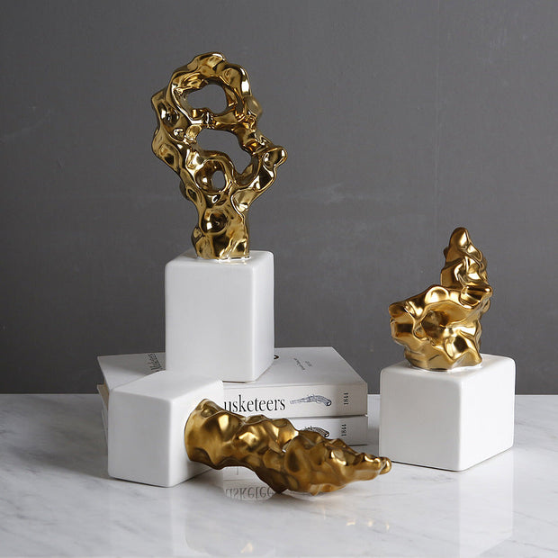 Gold and White Abstract Ceramic Sculpture