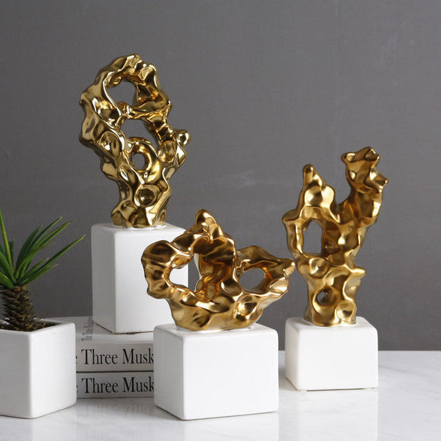 Gold and White Abstract Ceramic Sculpture