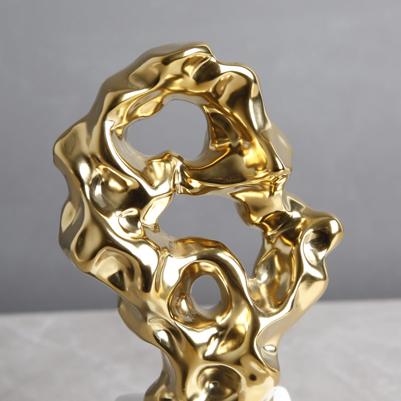 Gold and White Abstract Ceramic Sculpture